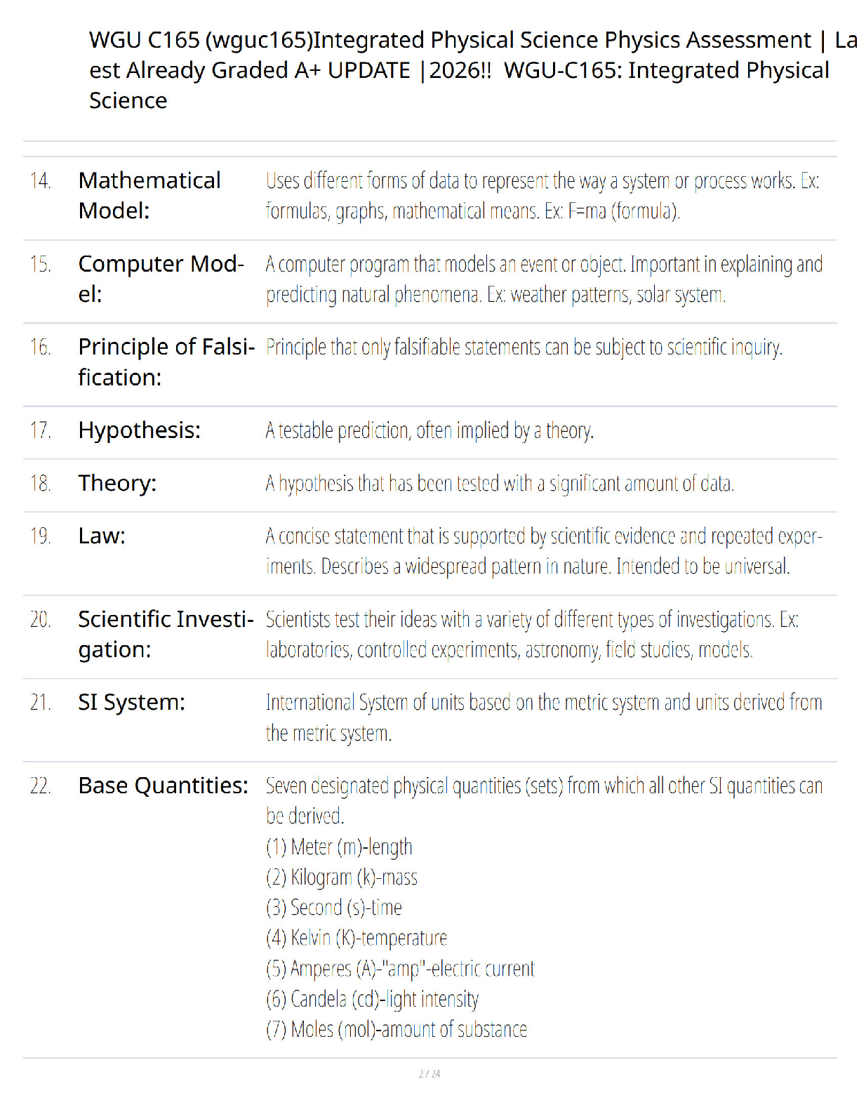 WGU C165 Integrated Physical Science Study Guide