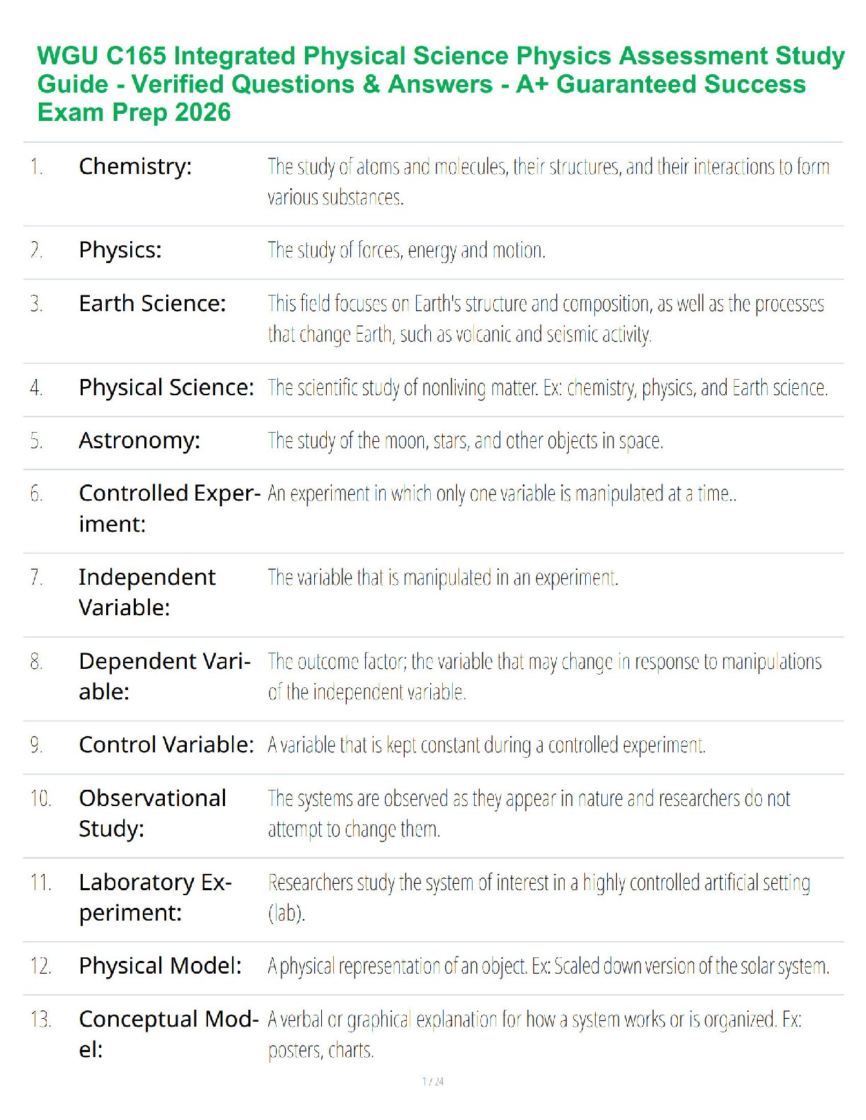 WGU C165 Integrated Physical Science Study Guide