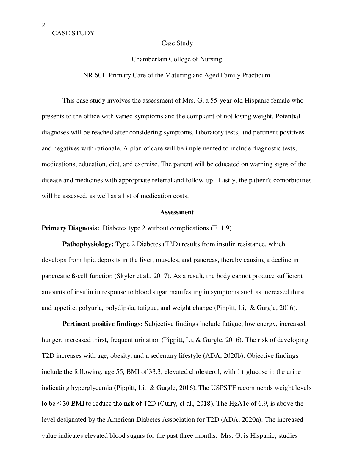 NR 601 Geriatric Nursing Case Study T2D Diagnosis 2023