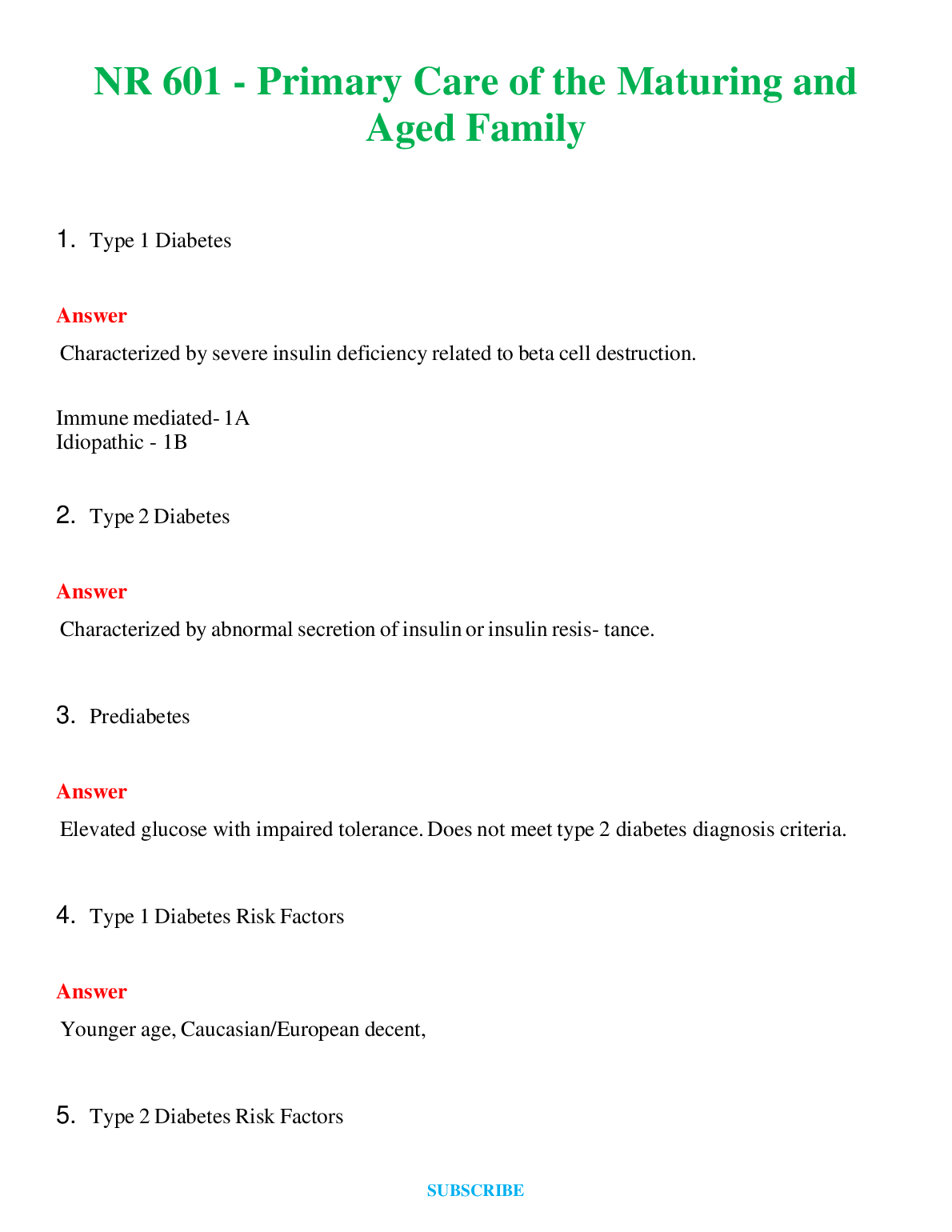 NR 601 Nursing Study Guide: Diabetes & Aging