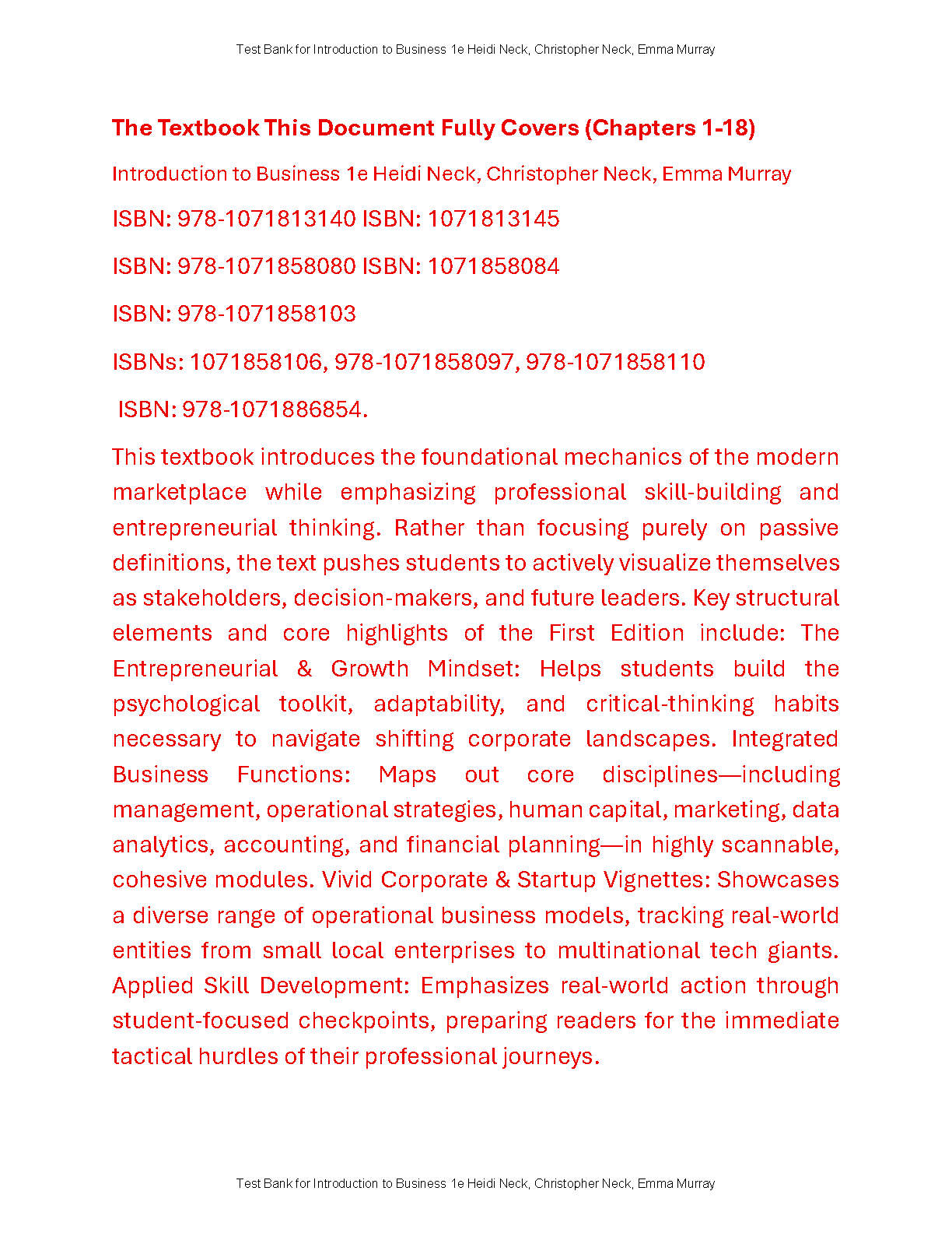 Introduction to Business Test Bank 1st Edition 18 Chapters