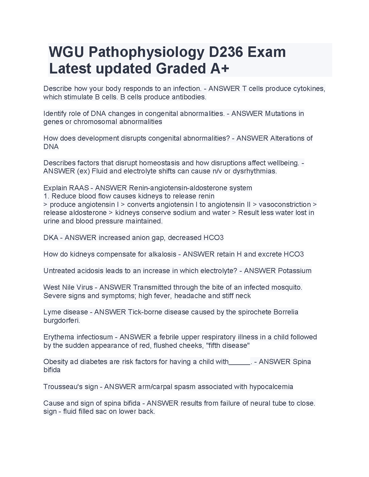 WGU D236 Pathophysiology Exam Study Guide 2024/2025