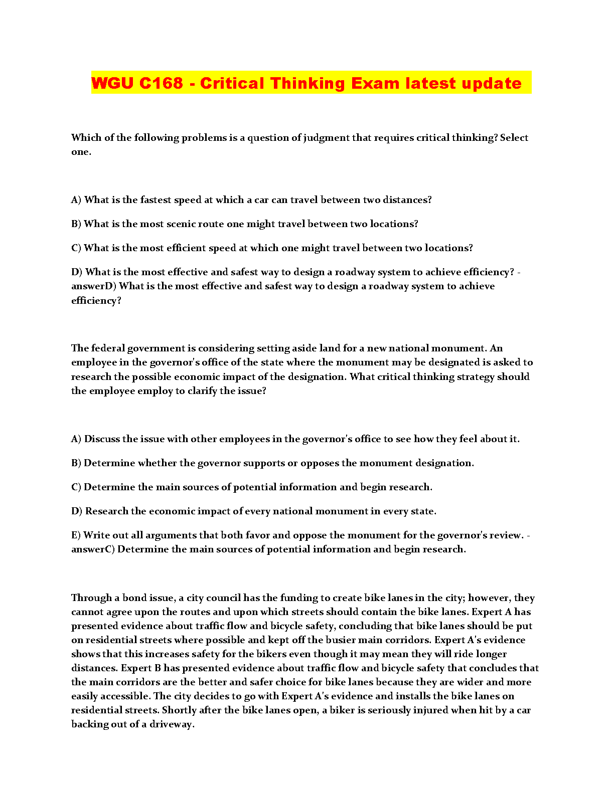WGU C168 Critical Thinking Exam Prep Guide 2024