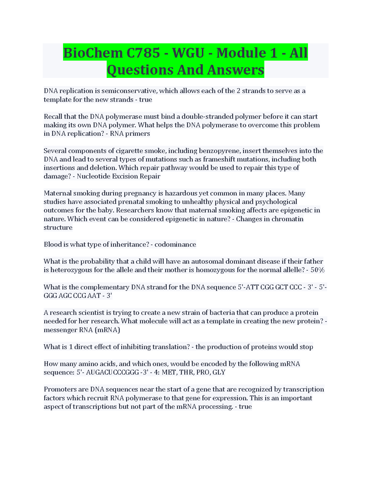 WGU BioChem C785 Module 1 Questions & Answers IMG-1