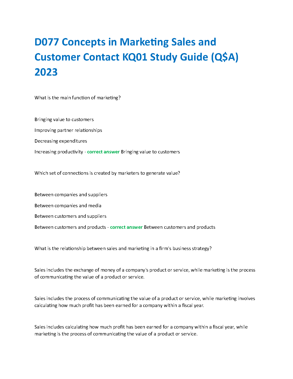 WGU D077 KQ01 Marketing Q&A Study Guide 2025/26 IMG-1