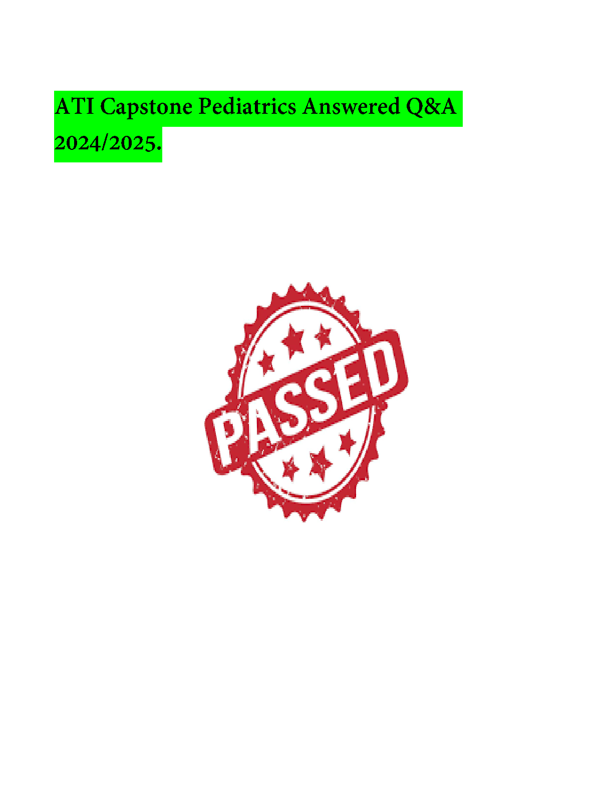 ATI Capstone Pediatrics Exam Prep 2026/2027 Edition