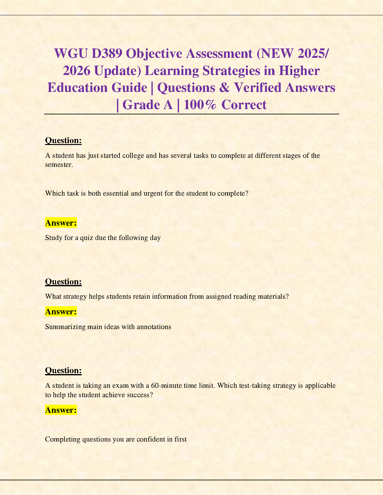 WGU D389 Learning Strategies Study Guide & Verified Answers IMG-1