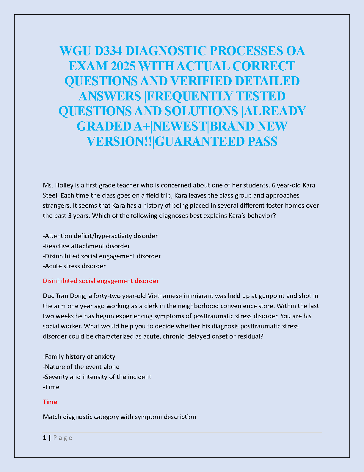 WGU D334 Diagnostic Processes OA Exam 2025 Answers