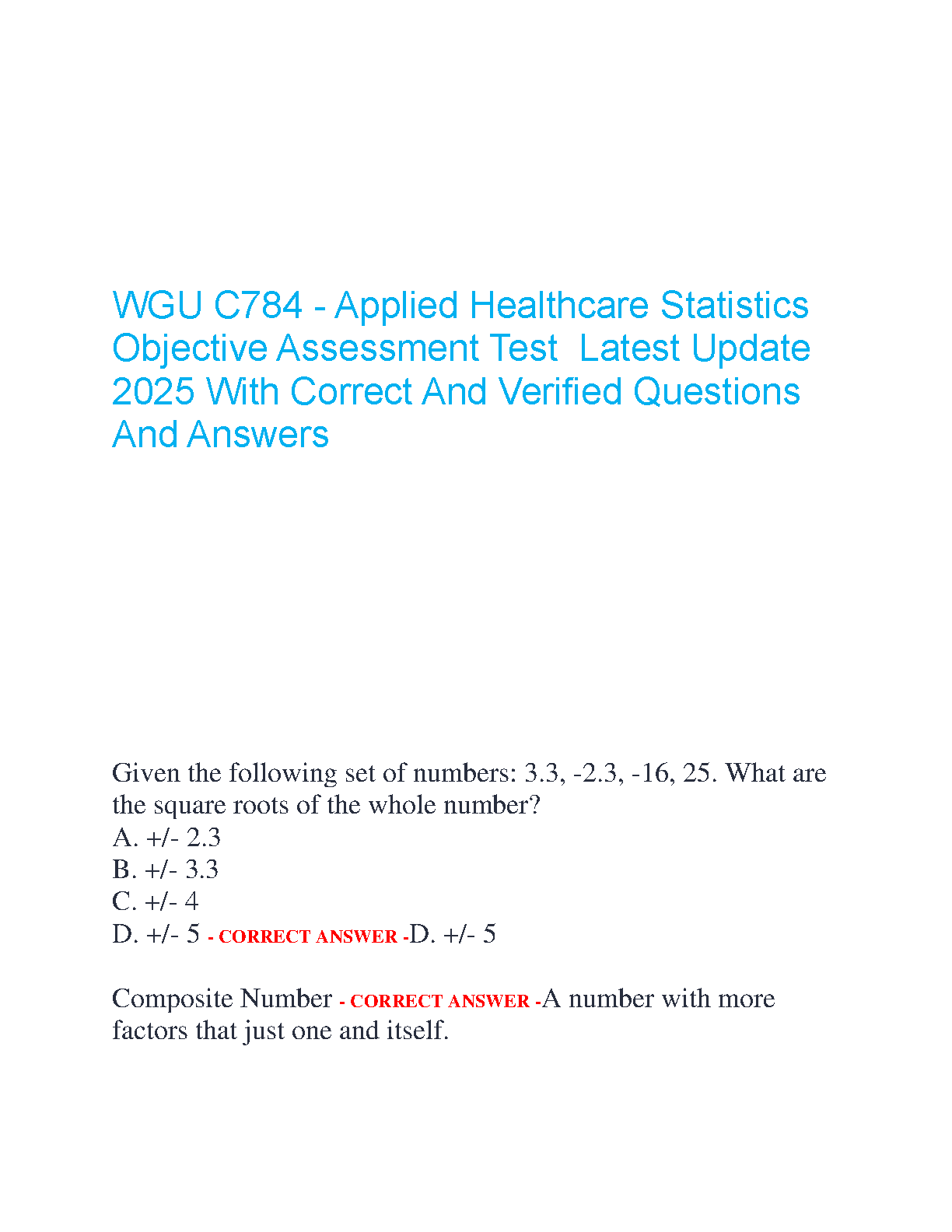 WGU C784 Applied Healthcare Statistics Exam Guide 2025 IMG-1