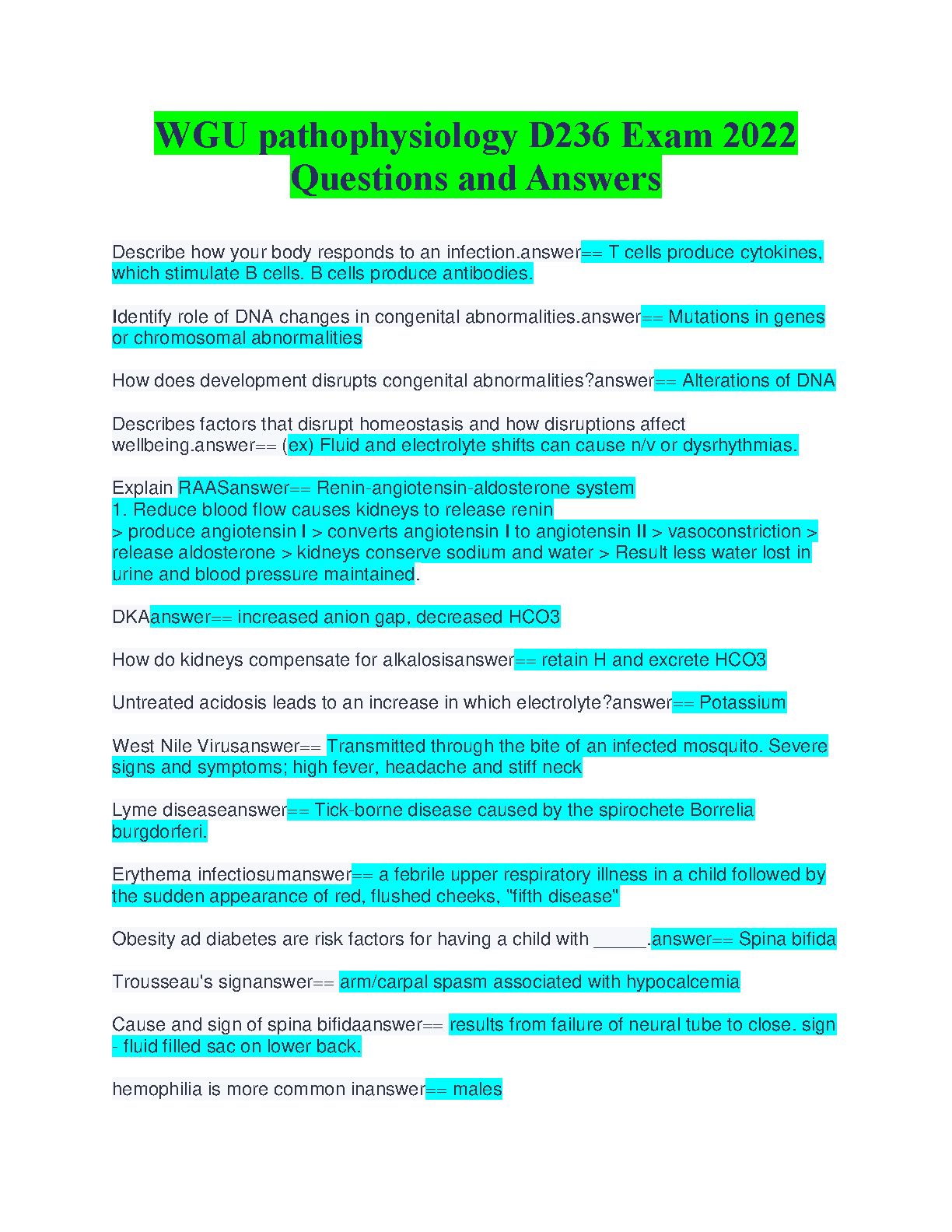 WGU Pathophysiology D236 Exam Qs A 2024/2025 Study Guide
