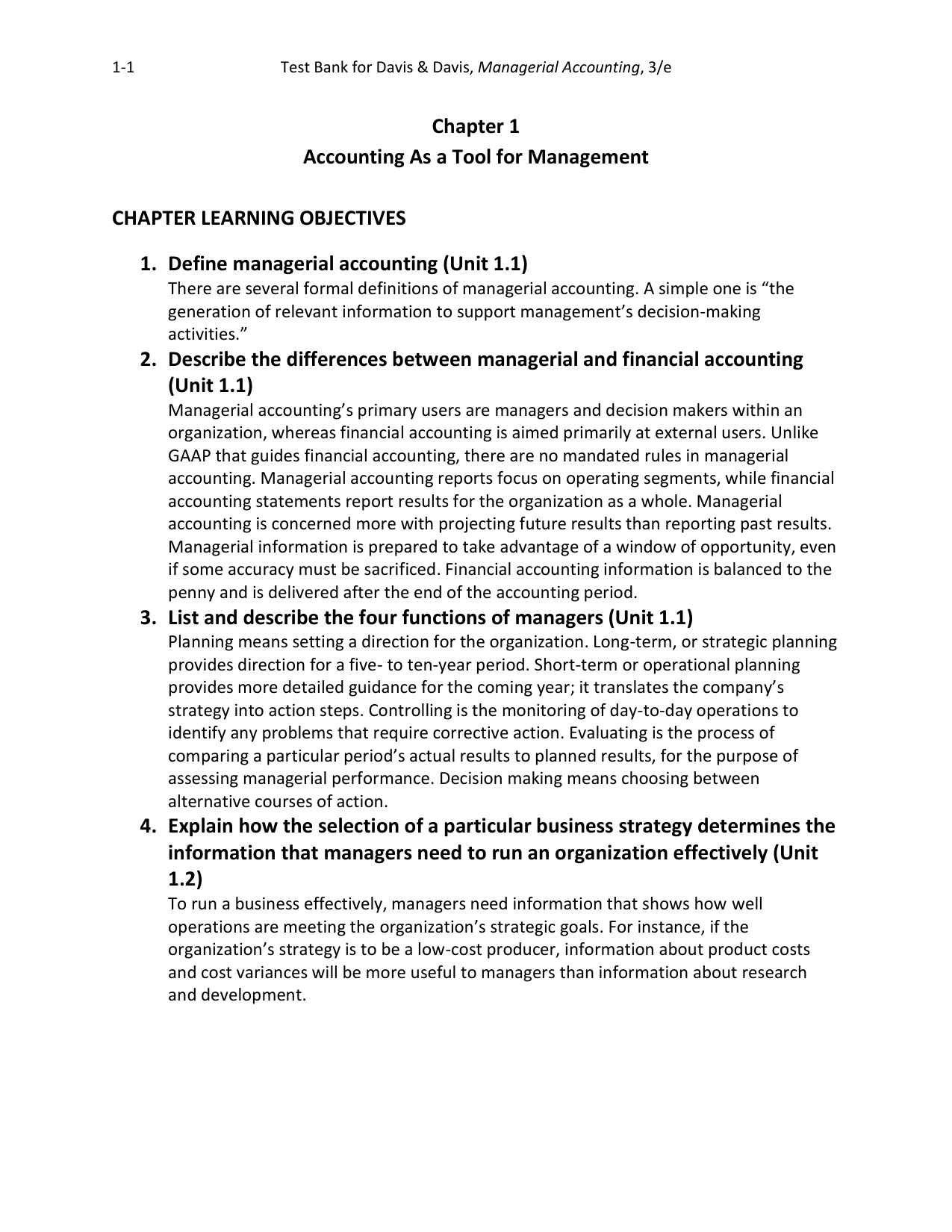 Managerial Accounting, 3rd Edition TEST BANK
