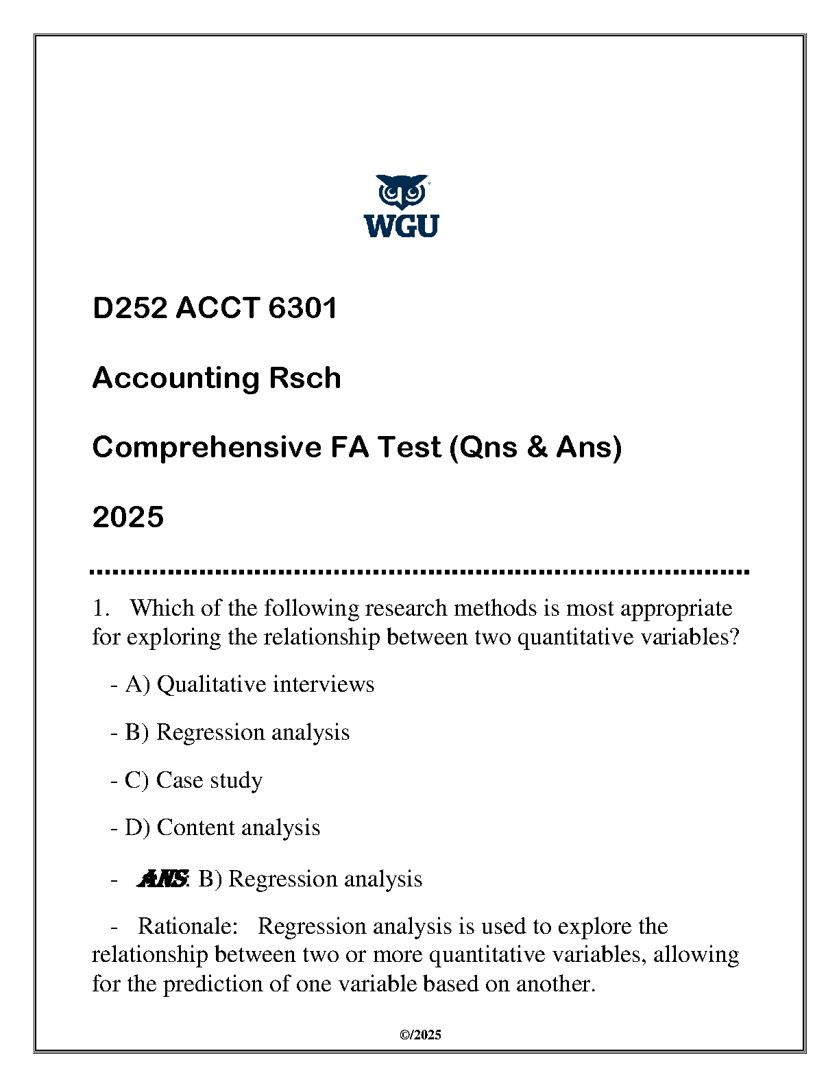 ACCT 6301 Accounting Research 2025 WGU Test Bank Q&A