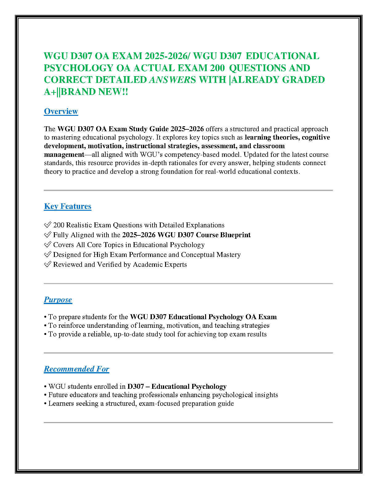 WGU D307 Educational Psychology OA Exam Study Guide 2025-2026 IMG-1