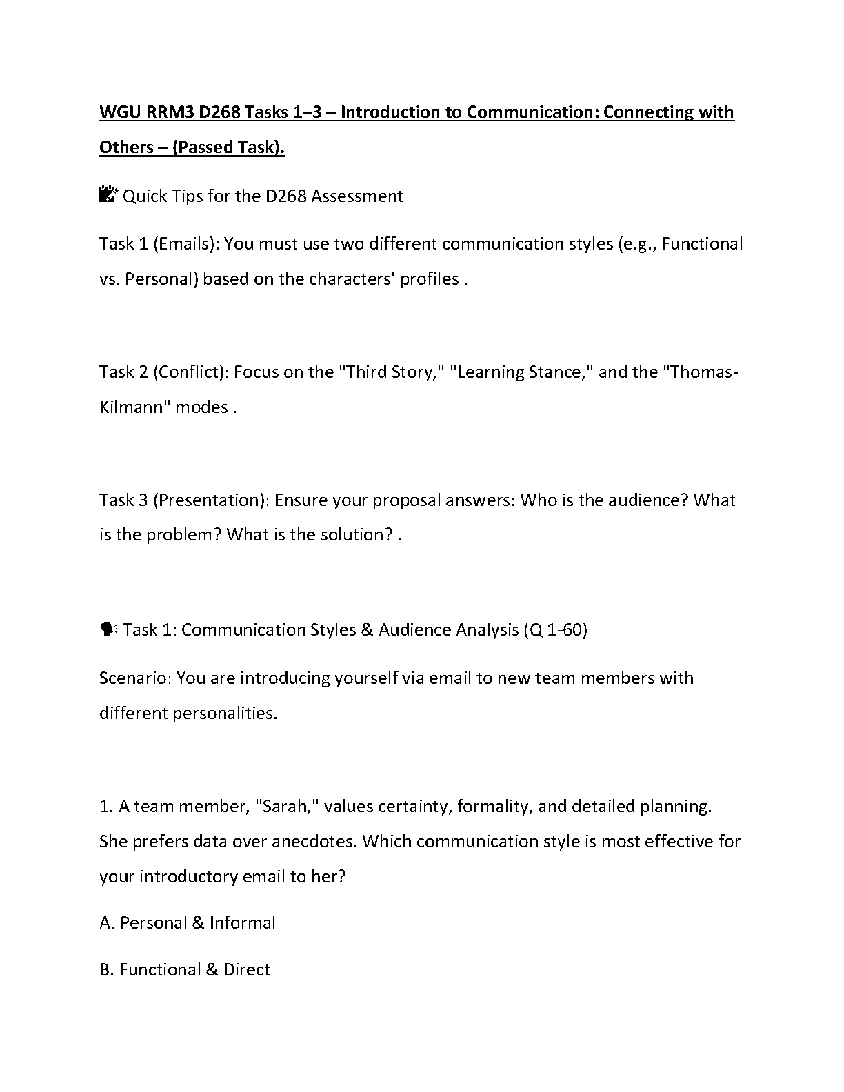 WGU D268 Intro to Comm Task 1-3 Study Guide & Answers IMG-1