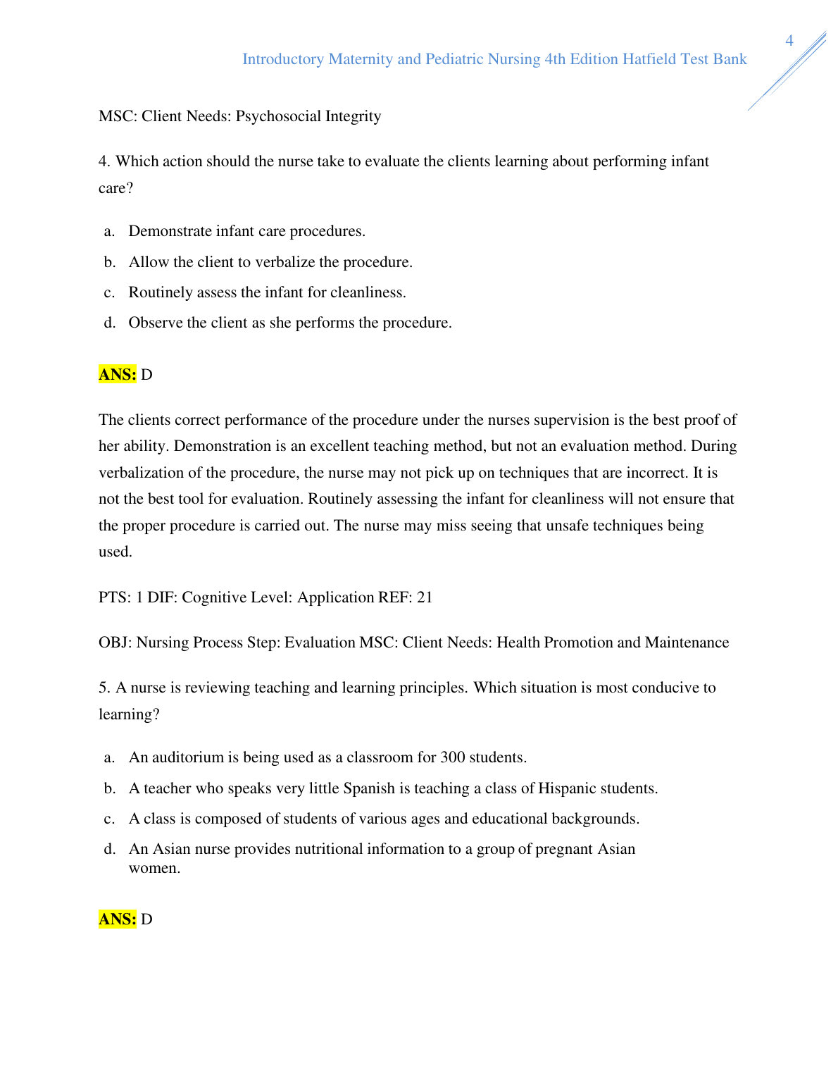 Maternity and Pediatric Nursing Test Bank 2026/27 Hatfield 4e IMG-1