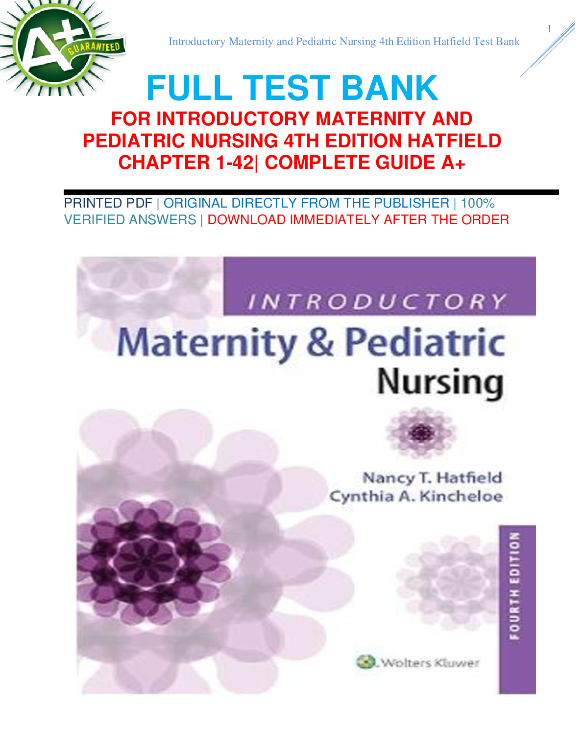 Maternity and Pediatric Nursing Test Bank 2026/27 Hatfield 4e