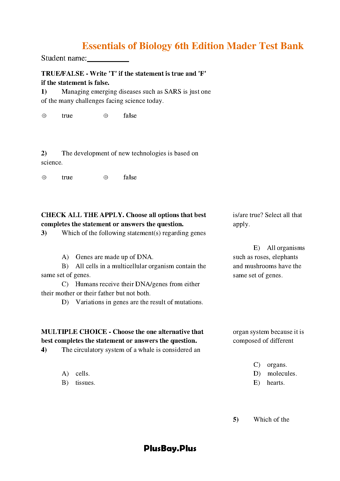 Essential Cell Biology, 6th Edition TEST BANK