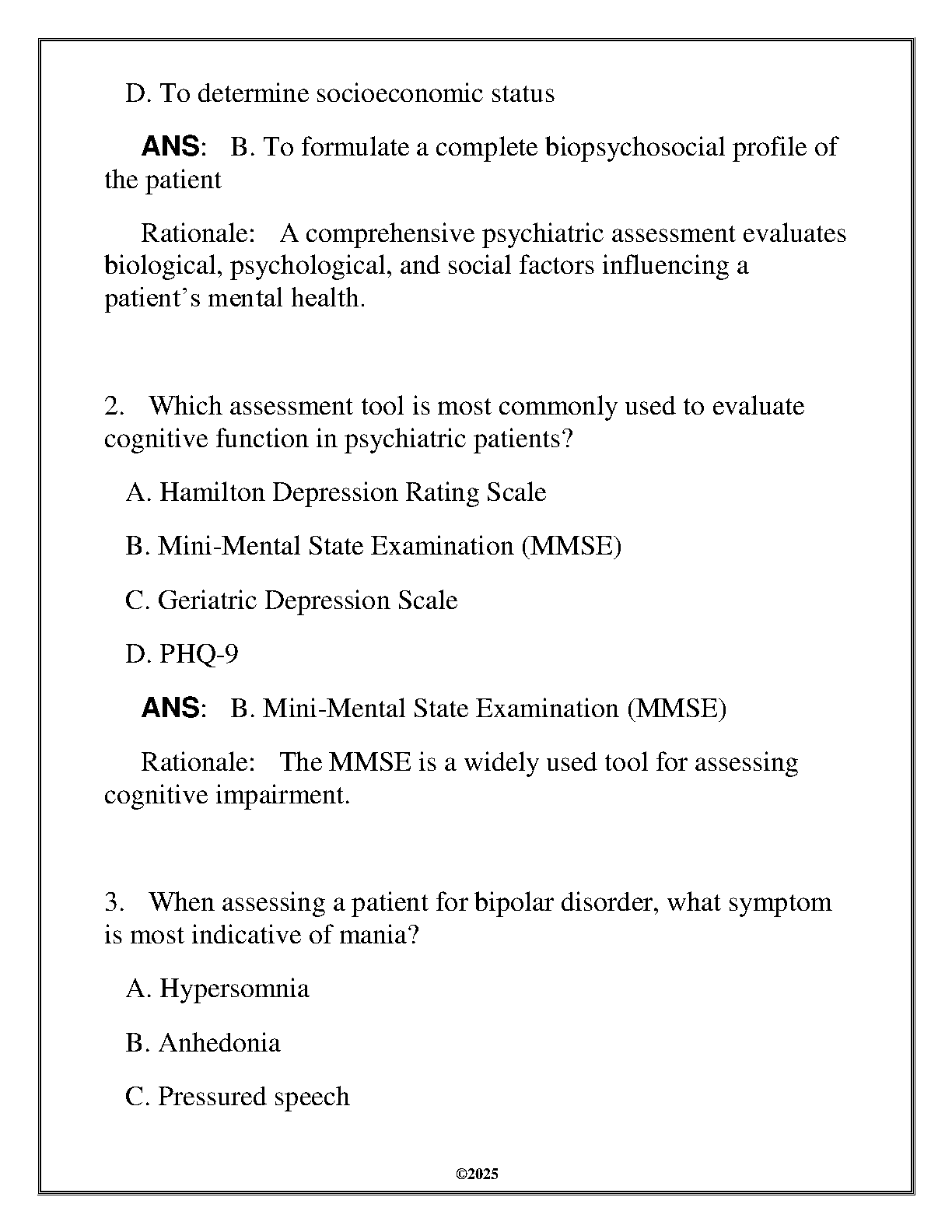 NURS 6437 PMHNP OA Review Q&A 2025 WGU Study Guide