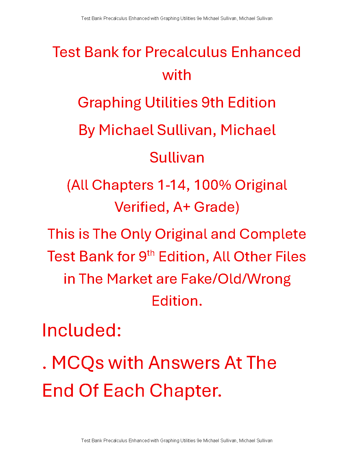 Sullivan Precalculus 9e Test Bank Complete Solutions