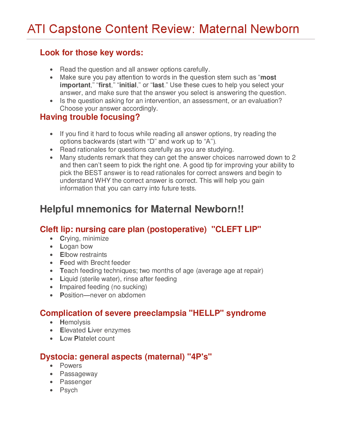 MATERNAL NEWBORN ATI CAPSTONE REVIEW GUIDE NURSING STUDENTS