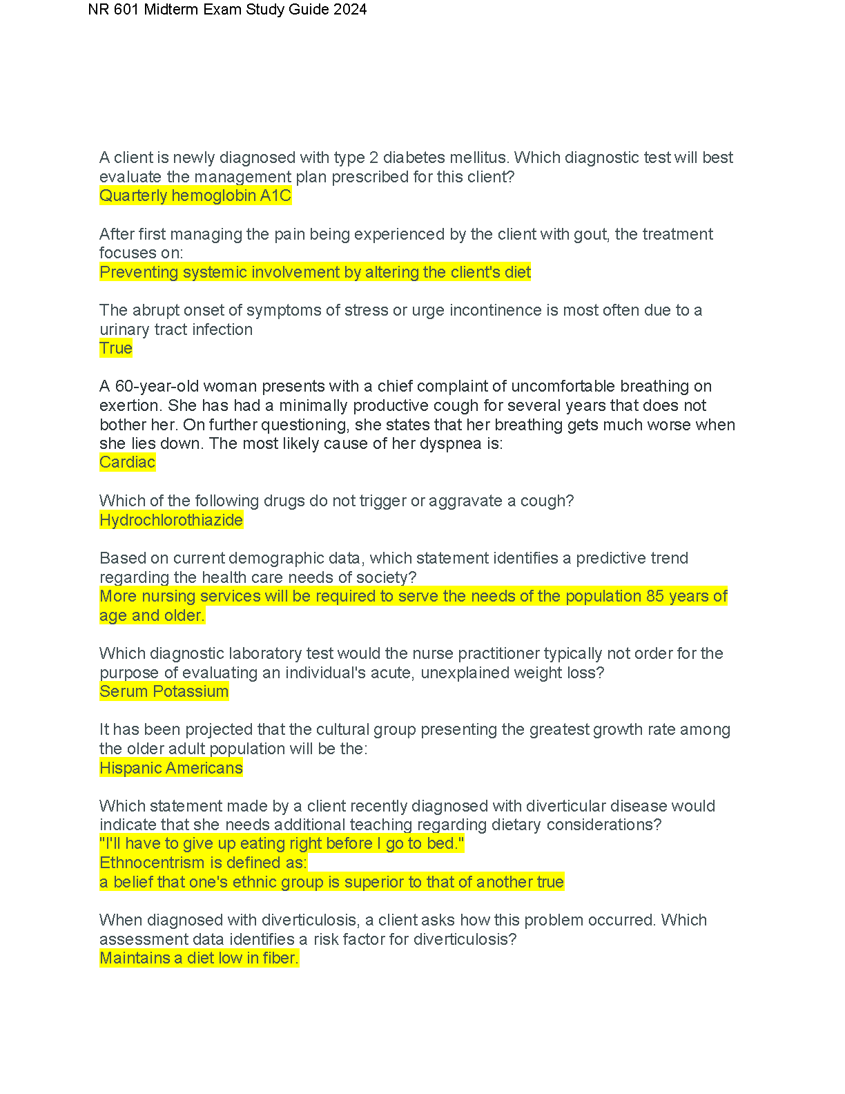 NR 601 Midterm Exam Study Guide 2024 Nursing Review