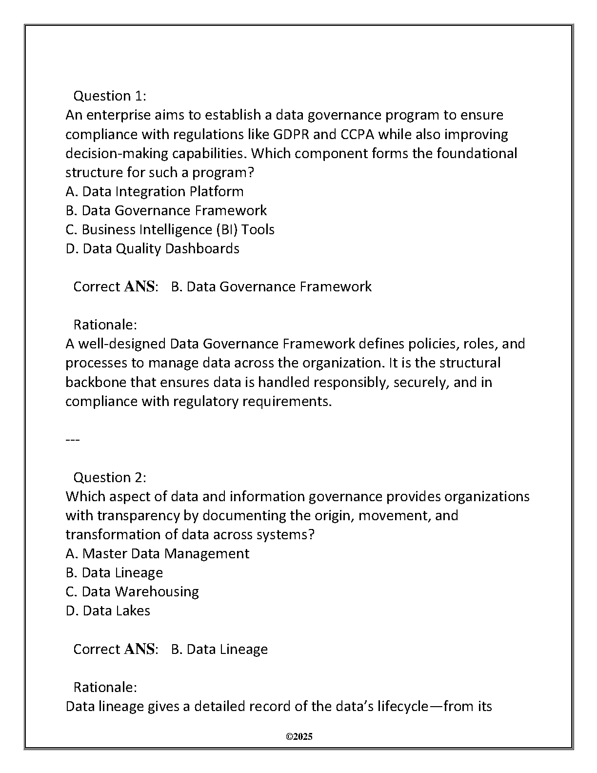 DTMG 3351 Data Governance OAR Review 2025 WGU Answers