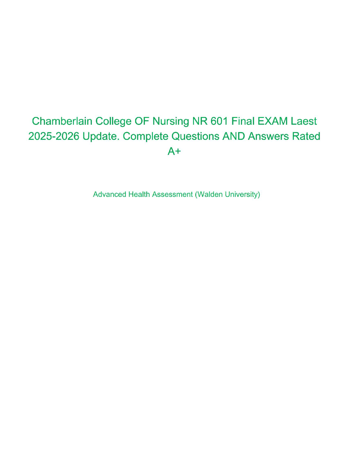 NR 601 Advanced Health Assessment Exam Q&A 2025-2026