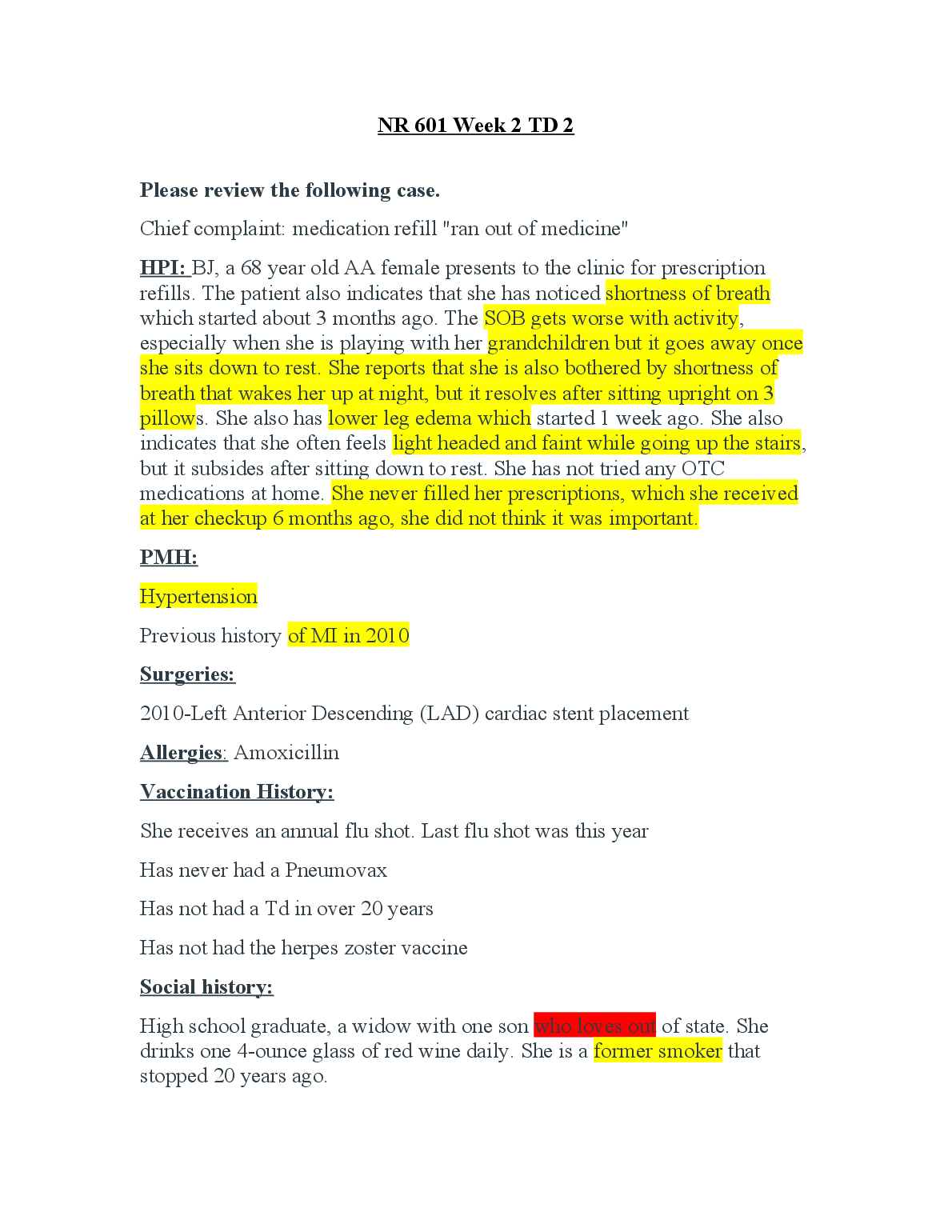 NR 601 Week 2 TD 2 Nursing Case Study 2023