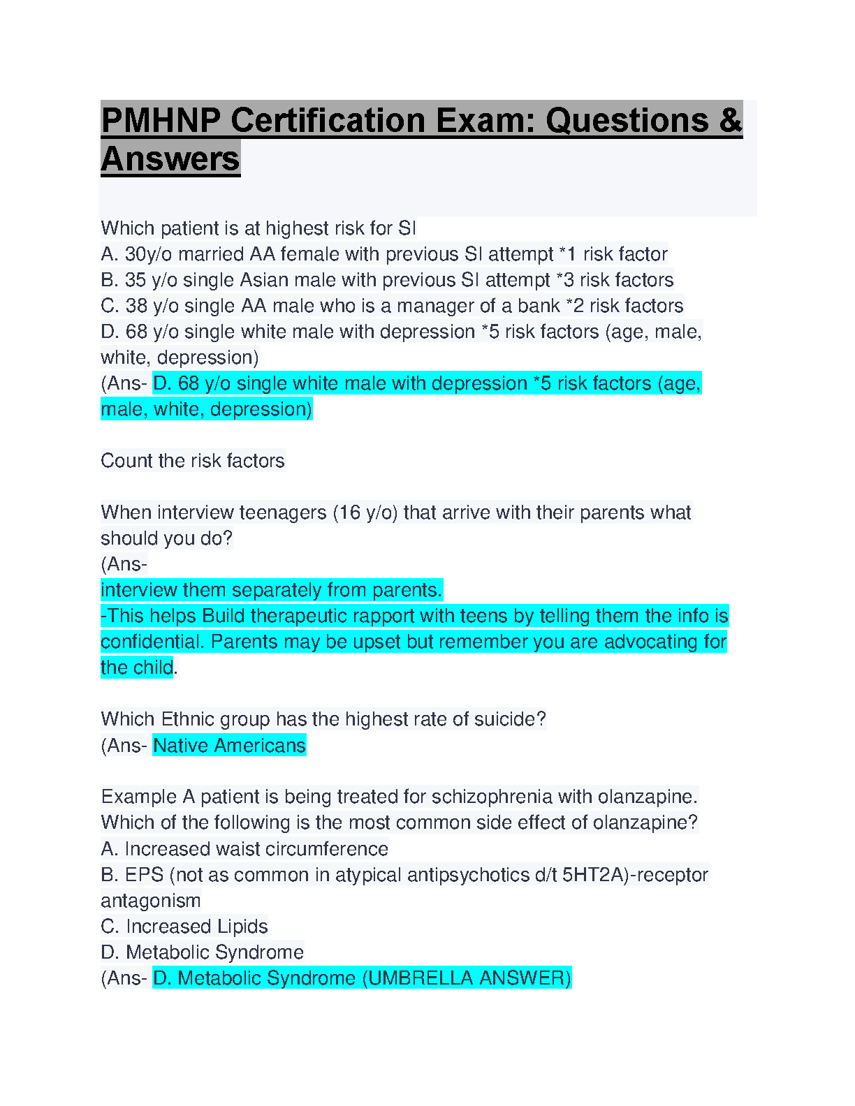 PMHNP Certification Test Bank 2026/27 Practice IMG-1