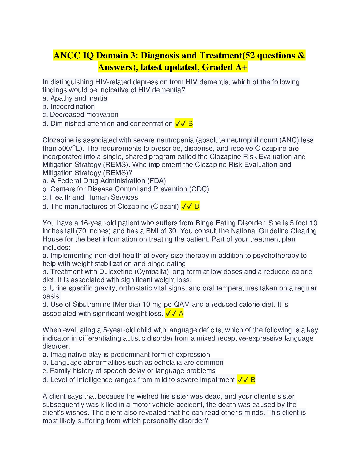 ANCC IQ Domain 3 Diagnosis Test Bank 2026/27 IMG-1