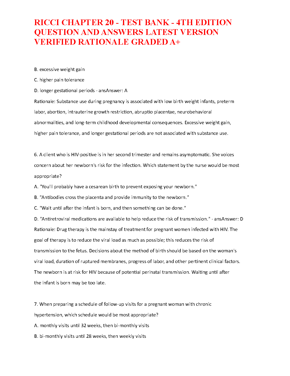 Ricci Ch 20 Test Bank Answers 4th Ed Nursing 2026/27 IMG-3
