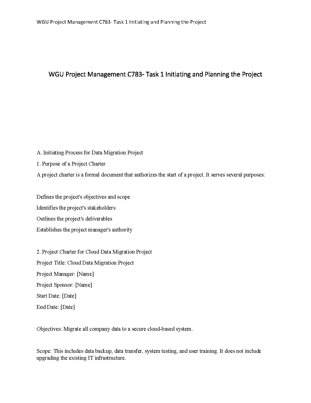 WGU C783 Project Mgmt Task 1: Cloud Migration Plan