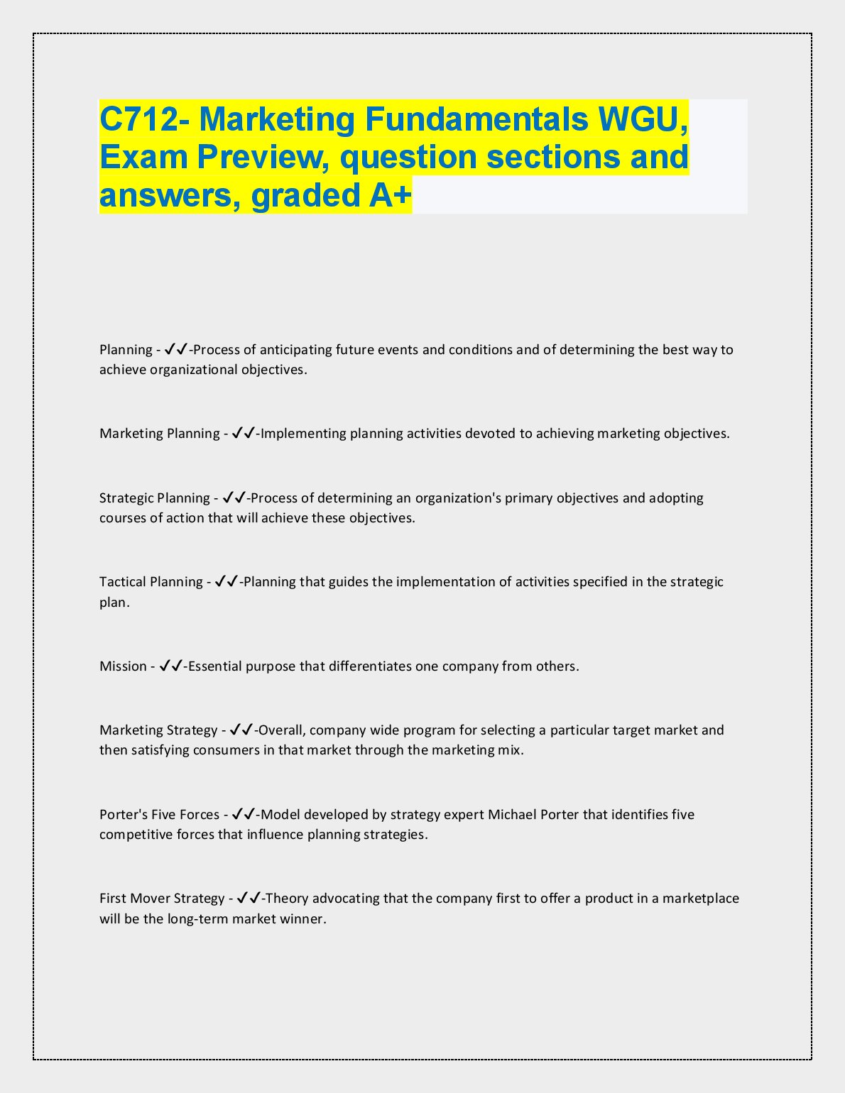 WGU C712 Marketing Fundamentals Exam Review & Answers