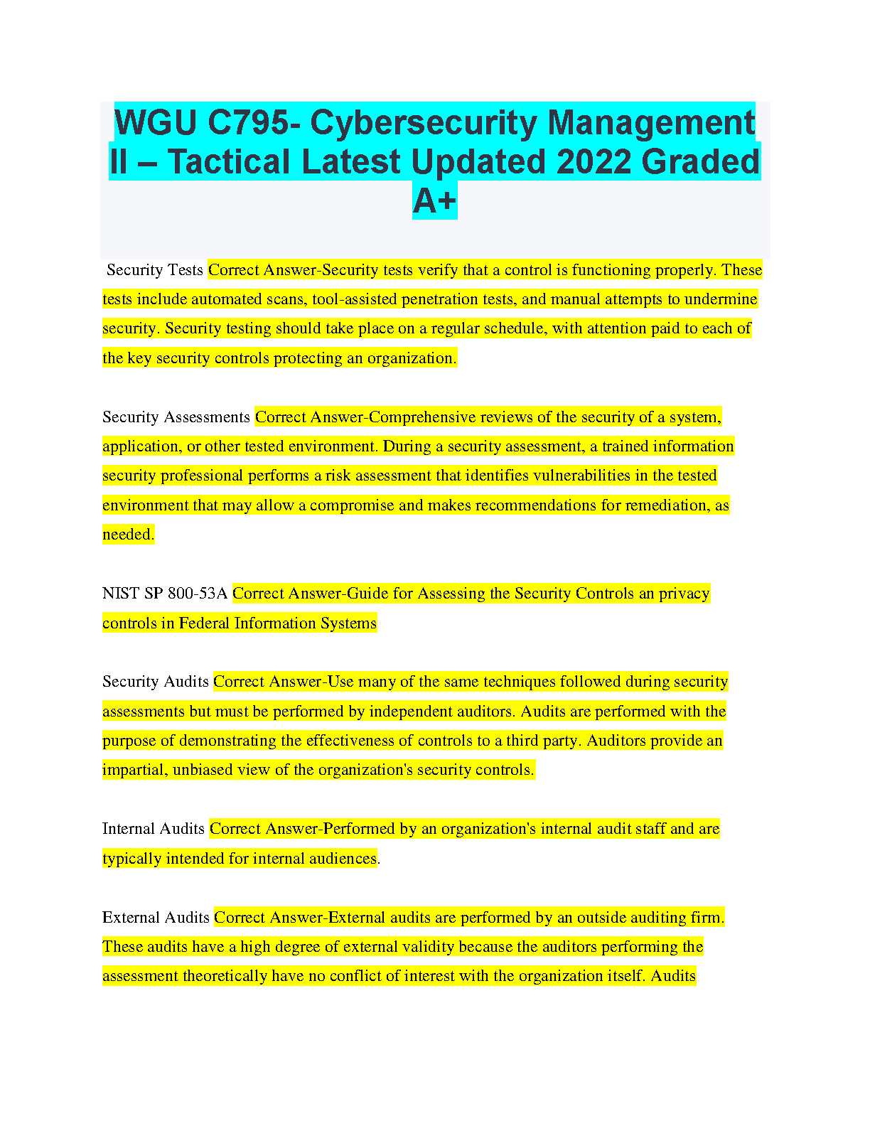 WGU C795 Cybersecurity Mgmt II Exam Guide 2025