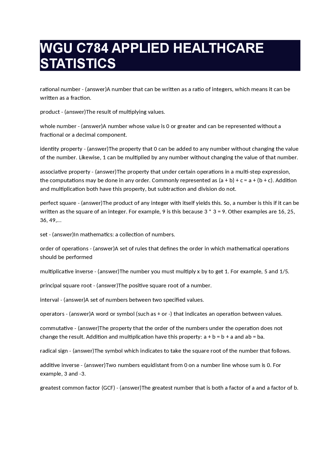 WGU C784 Statistics Study Guide 2025/2026 Exam Prep