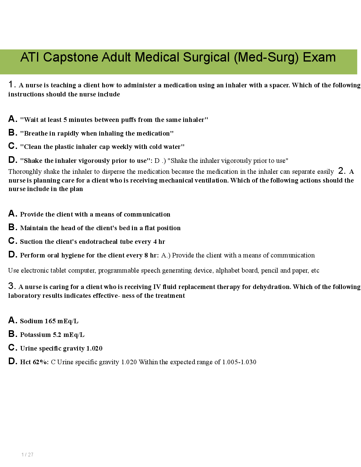 ATI Med-Surg Capstone Practice Questions 2026/2027