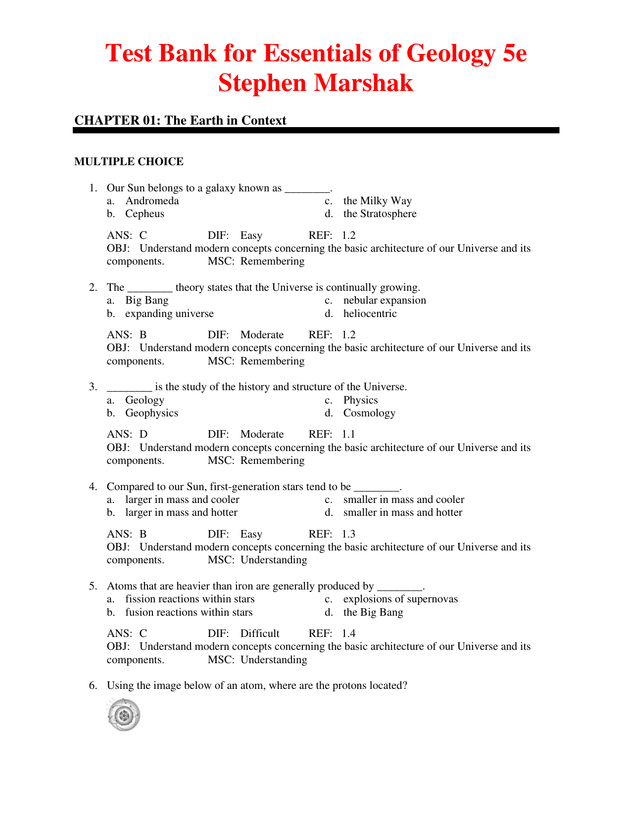 Essentials of Geology 5th Edition TEST BANK