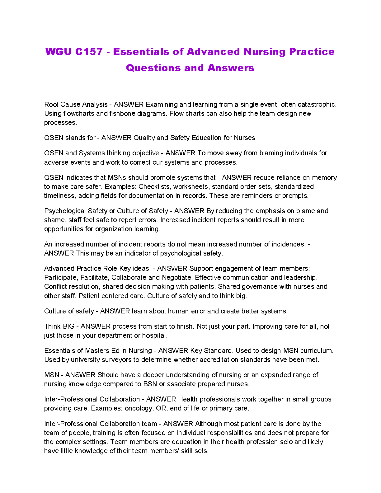 WGU C157 Advanced Nursing Practice Q&A 2024
