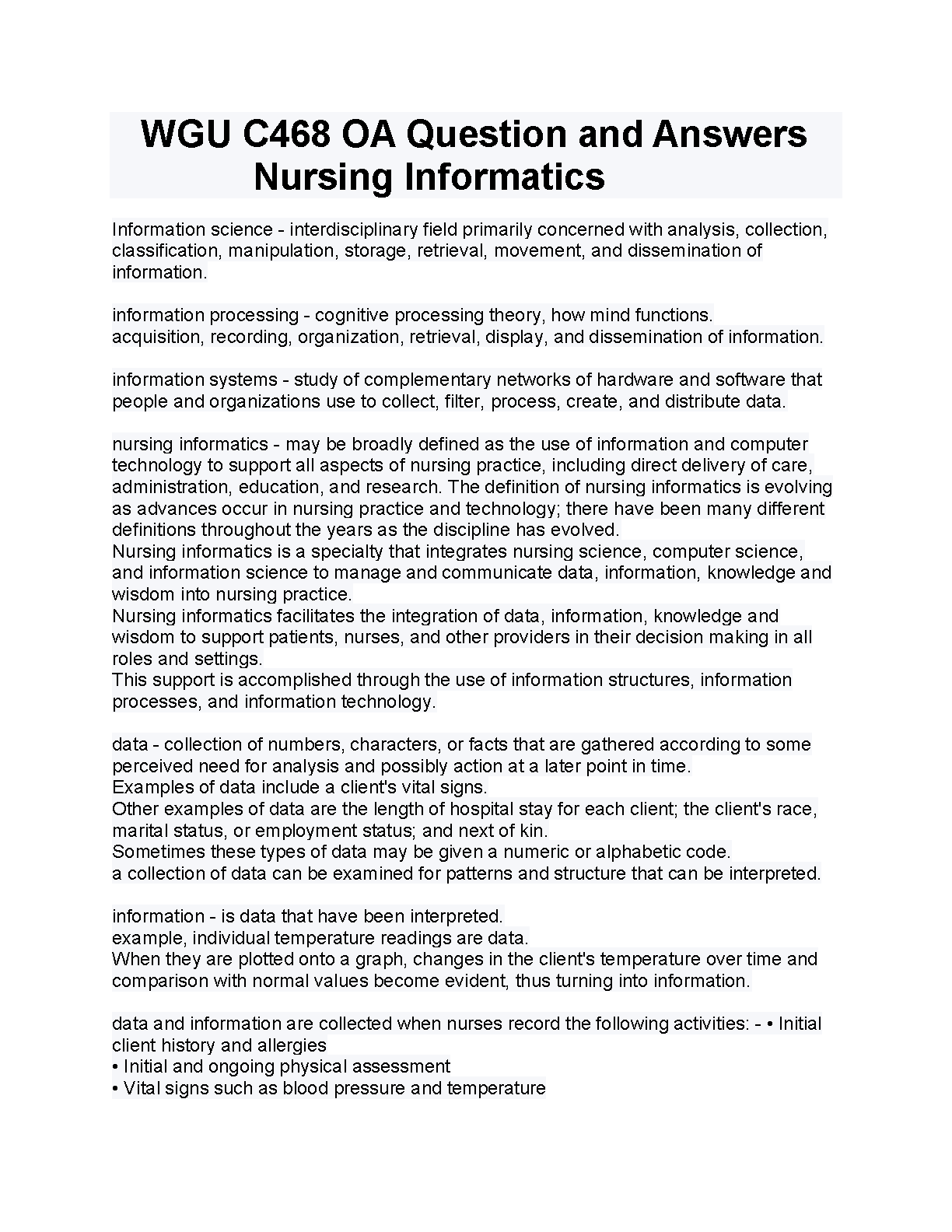 WGU C468 Nursing Informatics OA Test Bank 2025 Q&A