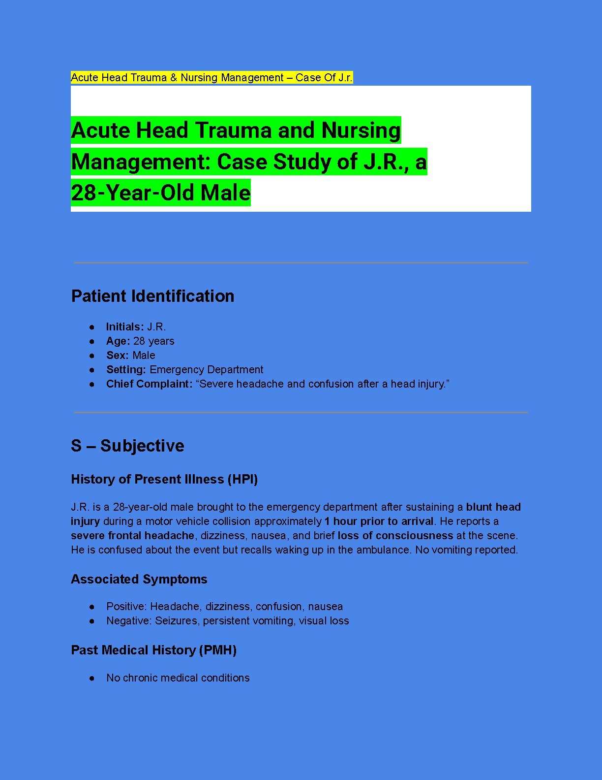 Nursing Case Study Acute Head Trauma Lewis 12e 2025