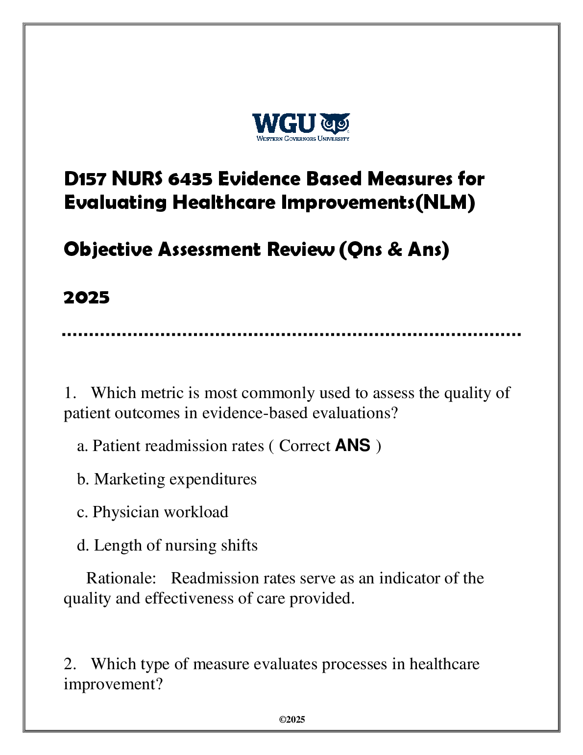 WGU NURS 6435 Exam Prep Q&A 2025