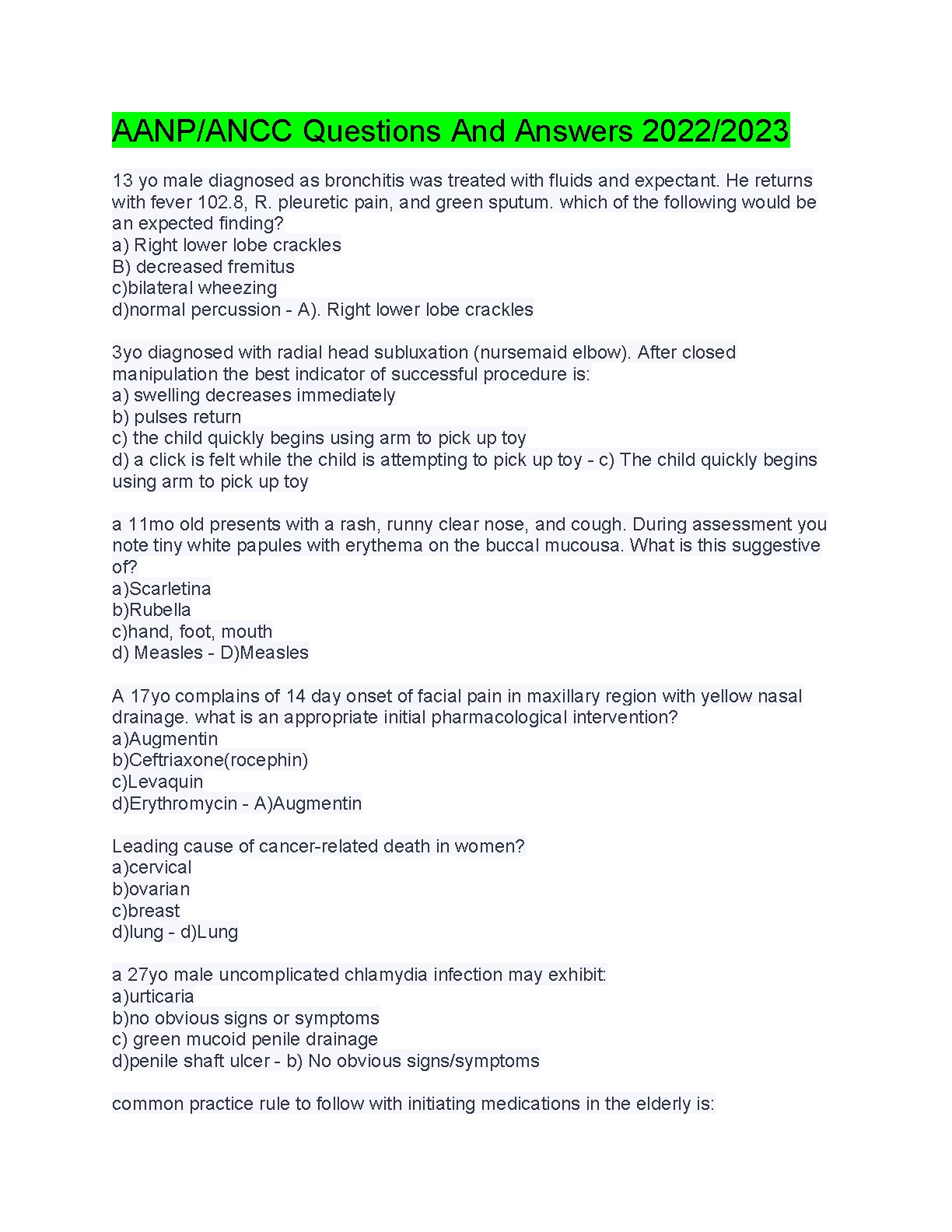 AANP ANCC Exam Prep Q&A 2026/2027 Nursing Test Bank