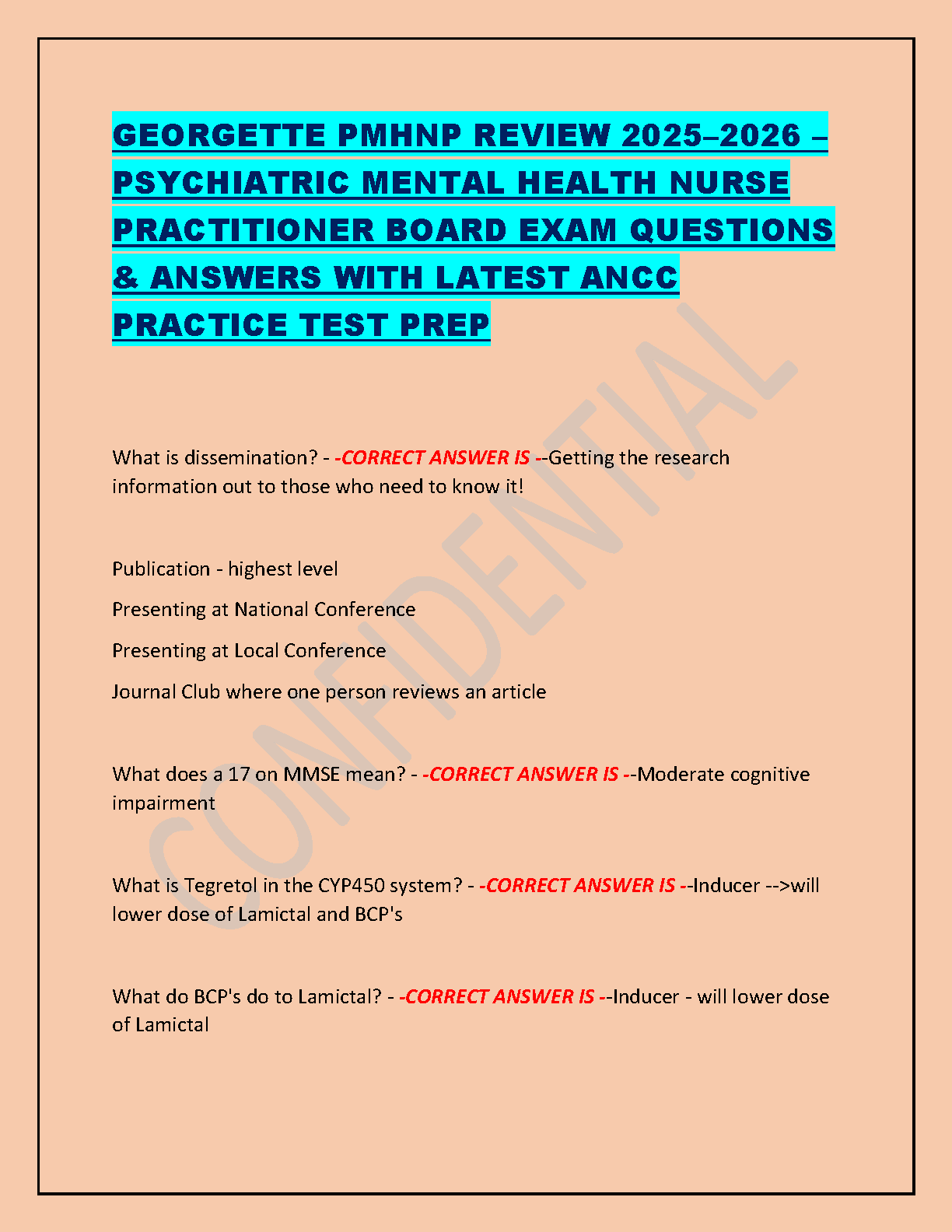 PMHNP ANCC Exam Review 2026 Test Bank Q&A Study Guide