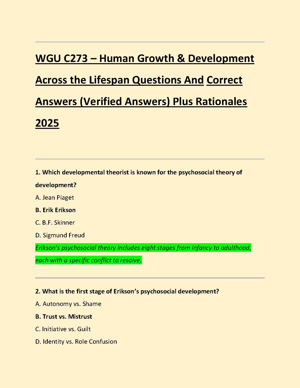 WGU C273 Human Growth Development Exam Questions Answers 2025