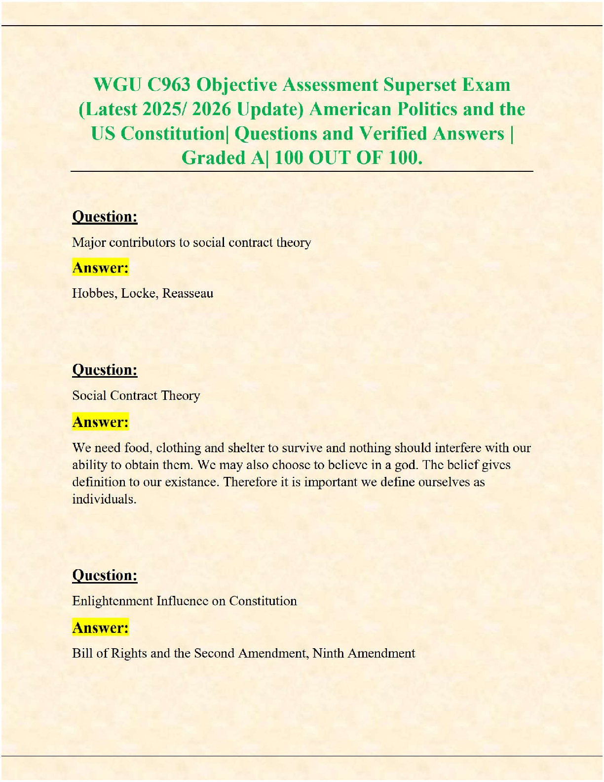 WGU C963 American Politics & Constitution Q&A 2025