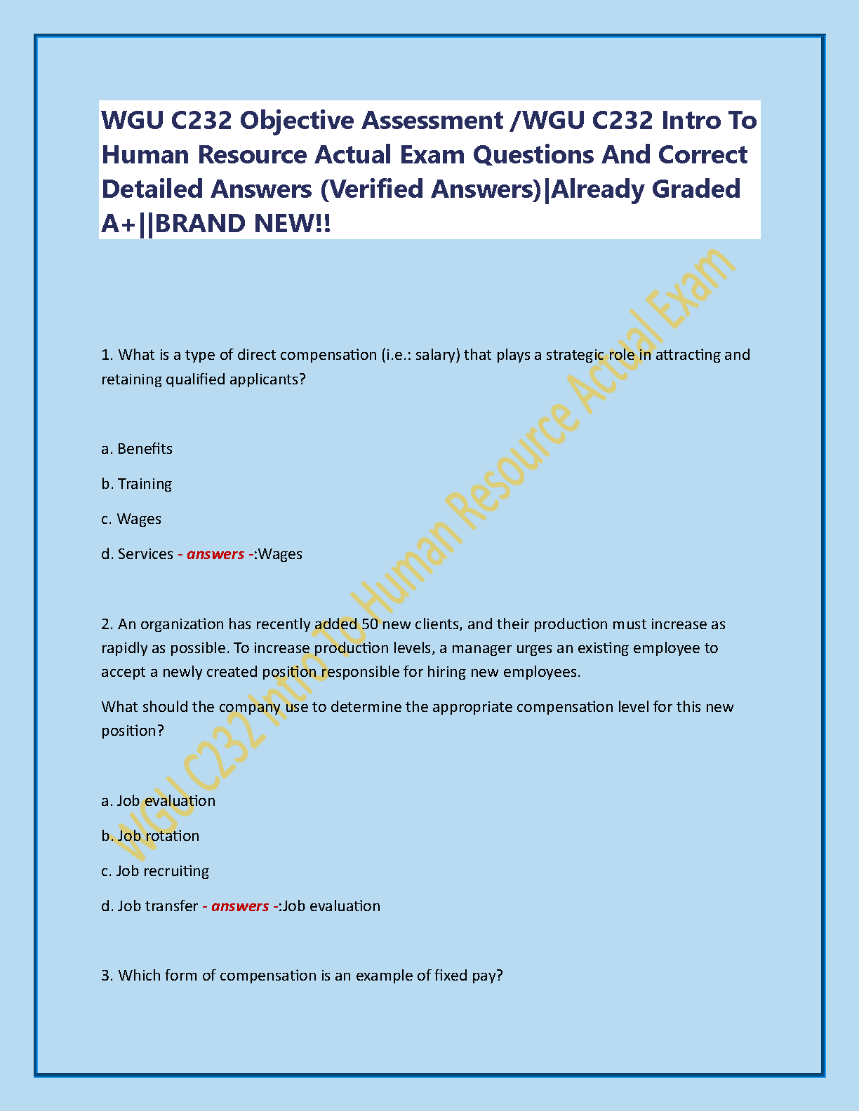WGU C232 HRM Exam Questions and Answers 2024-2025 IMG-1