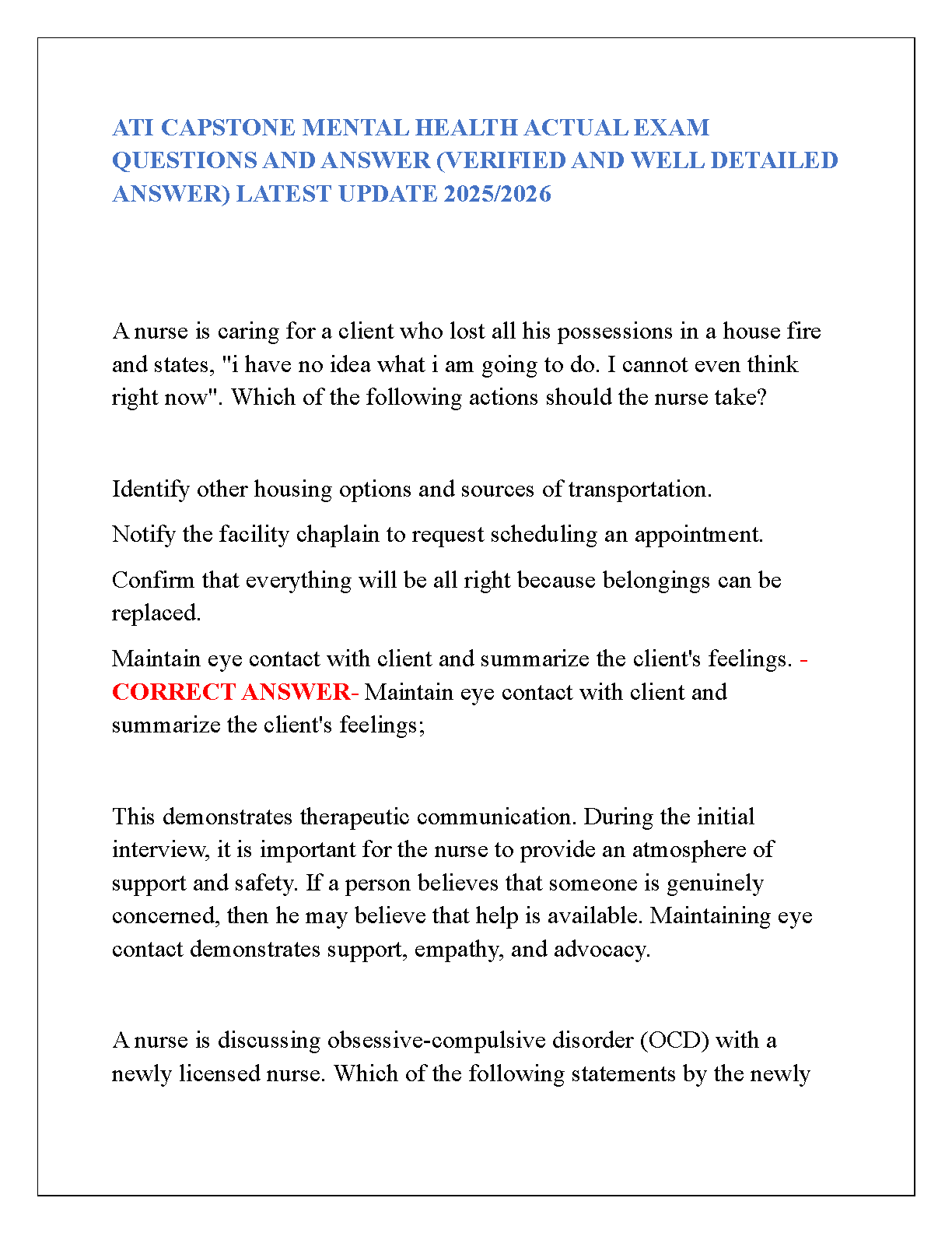 ATI Capstone Mental Health Exam Prep 2026