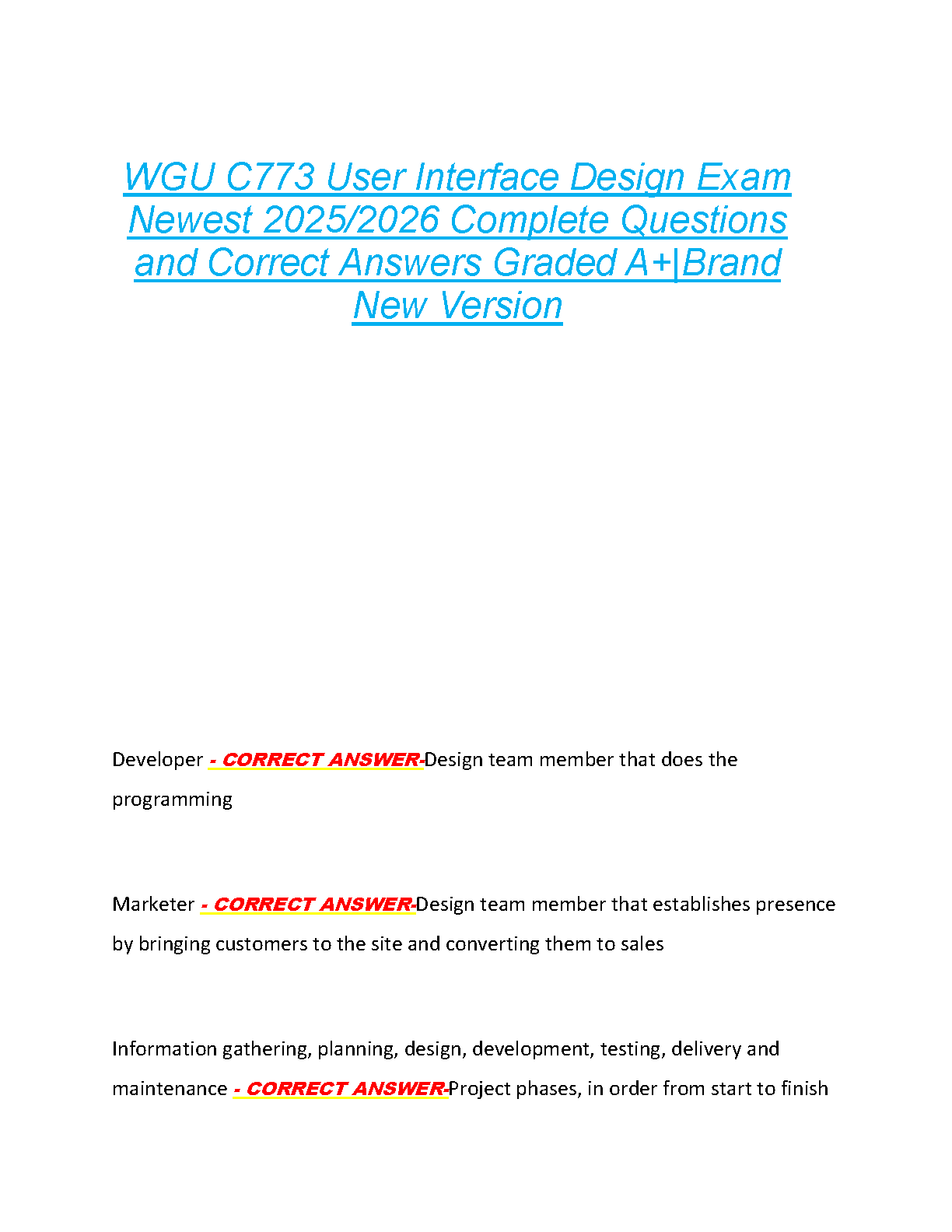 WGU C773 UI Design Test Bank 2025