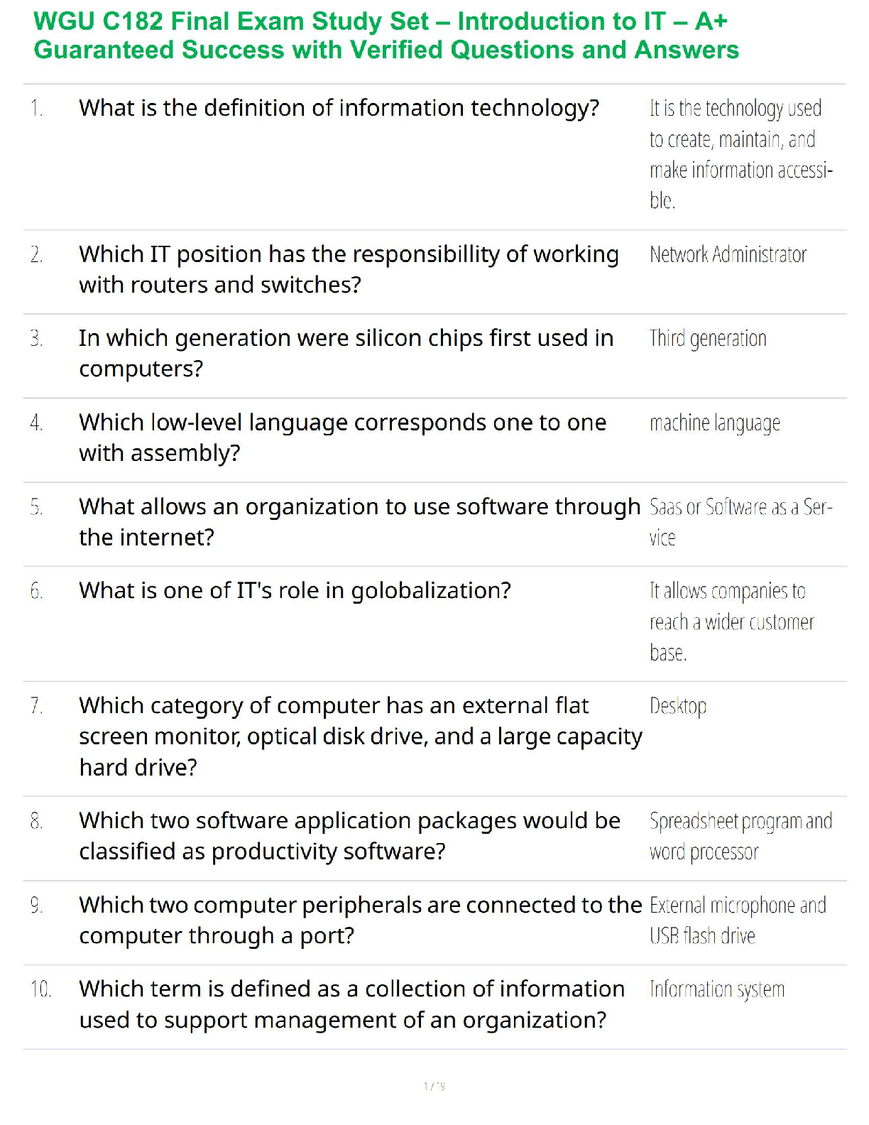 WGU C182 Intro to IT Final Exam Test Bank 2025 IMG-1