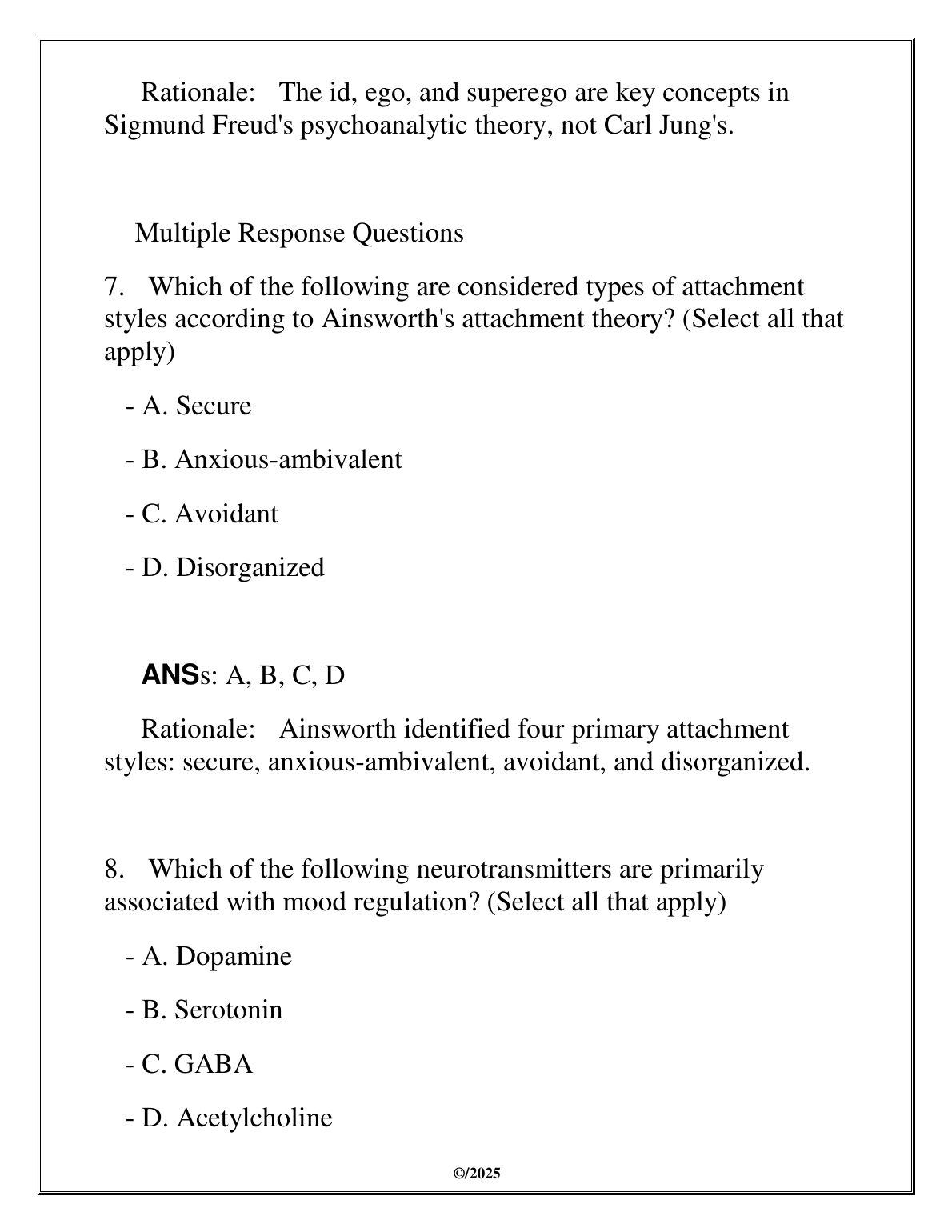 WGU C180 Psych 1010 Test Bank 2025 Answers & Rationales IMG-1